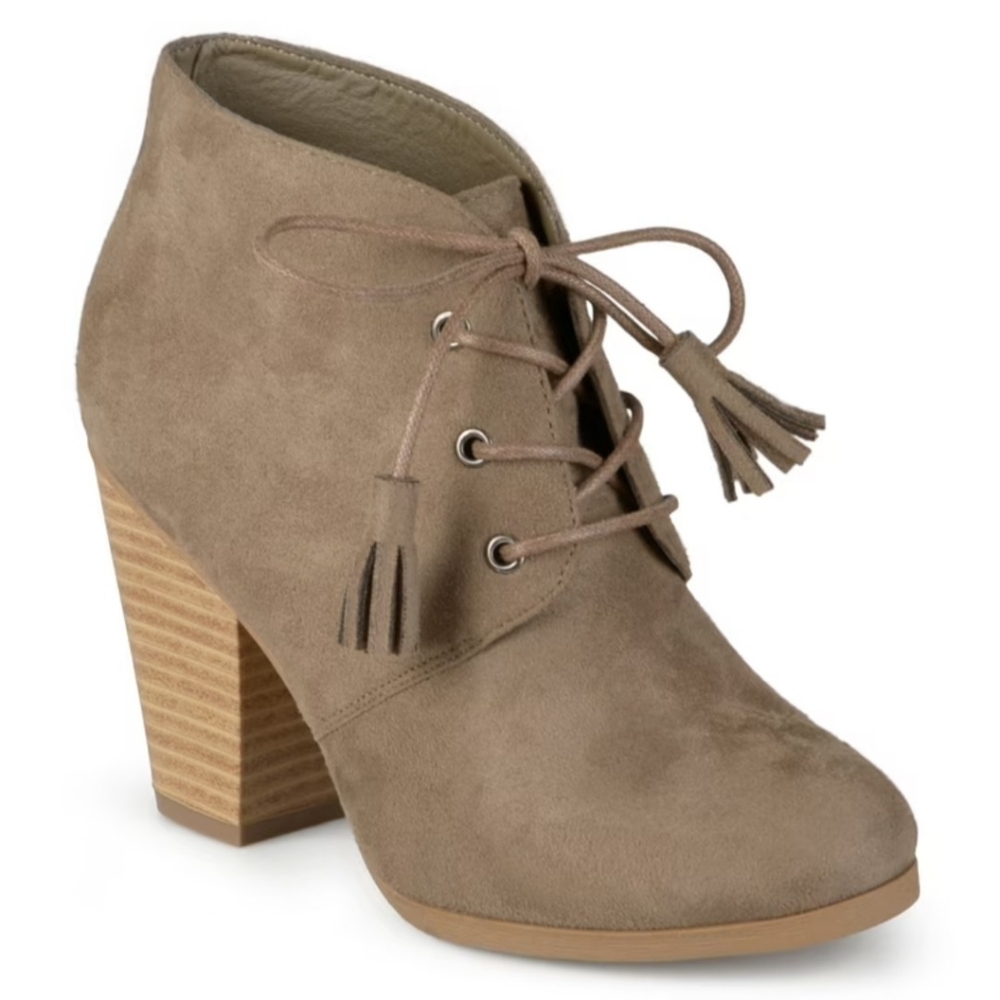 Chunky Heel Lace-Up Faux Suede Ankle Booties